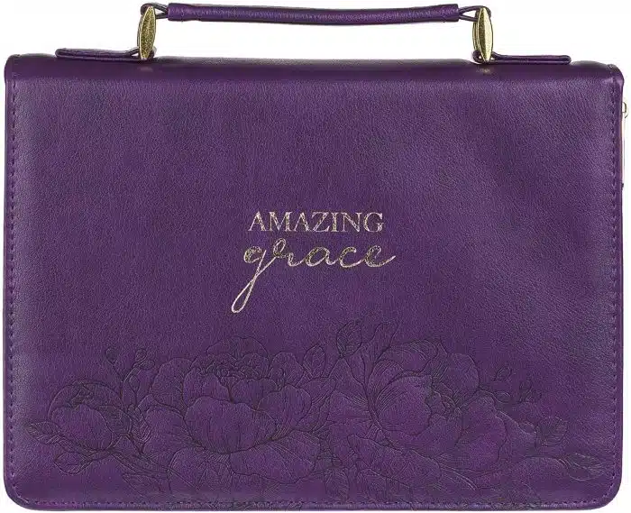 Amazing Grace Bible Cover: Purple Floral Faux Leather (Large)